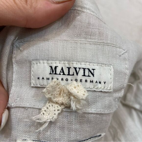 Malvin Brand Linen Tunic Blouse Oatmeal Grey Size 8 Long Sleeves - Picture 6 of 10